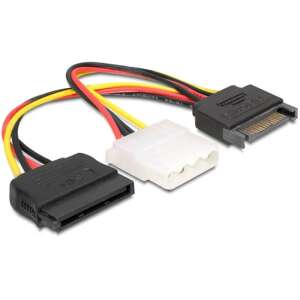 Delock SATA power splitter cable, 15 pin SATA male to 4 pin Molex female and 15 pin SATA female - Data Cable