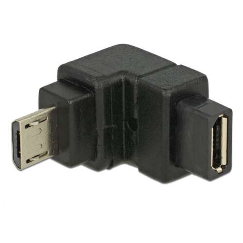 Delock Адаптер USB 2.0 Micro-B мъжки към Micro-B женски, черен, под прав ъгъл