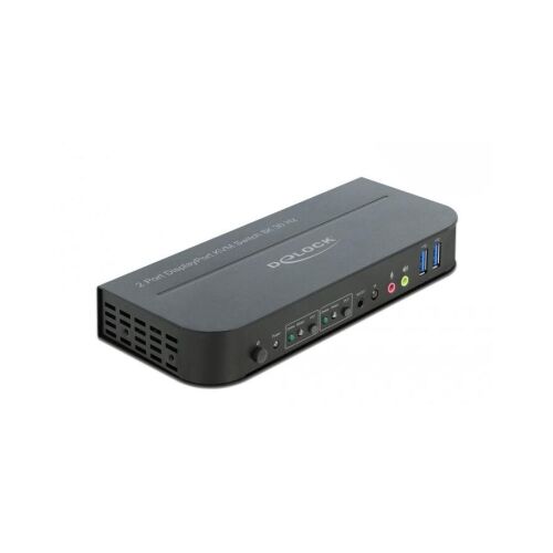 Delock DisplayPort 1.4 KVM switch 8K 30Hz USB 3.0-val és audióval, fehér háttér - KVM switch