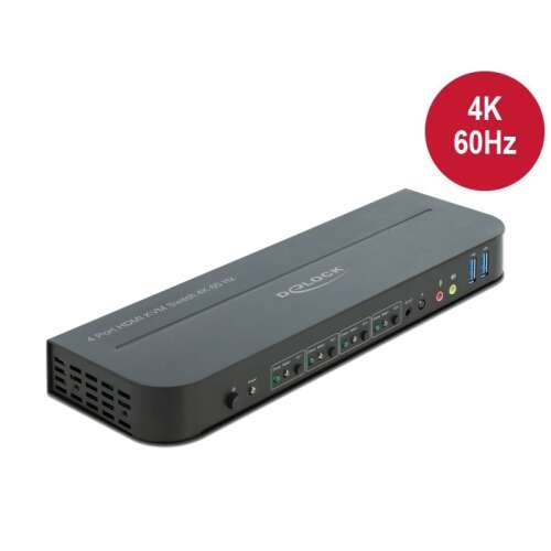 Comutator KVM HDMI Delock cu 4 porturi, 4K 60Hz, USB 3.0 și audio