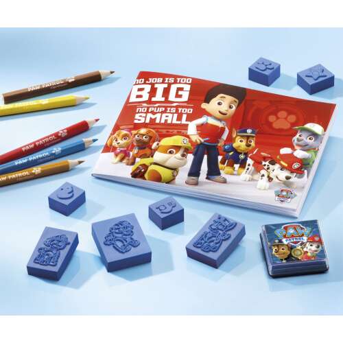 Paw Patrol stamp set with 7 stamps, ink pad, coloring book and pencils