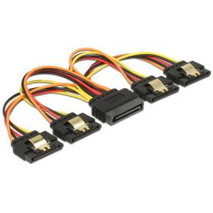 Delock 15 pin-es SATA kábel bemeneti &gt; 15 pin-es SATA tápcsatlakozó kimeneti 4 x egyenes 15 cm 91248186 