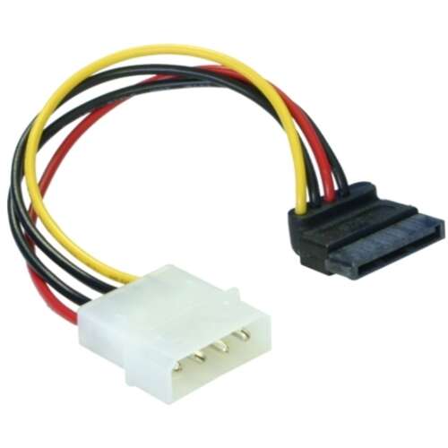 Delock SATA power cable, 15 pin SATA to 4 pin Molex, right angle connector, 15 cm