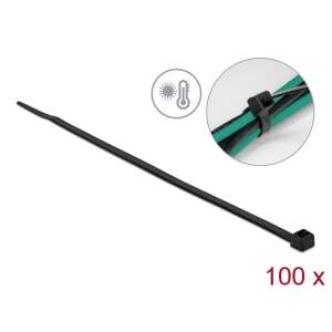 Delock Kábelkötöző ellenáll a forró hőmérsékletnek hossza 200 x szélessége 4,8 mm, 100 db. Fekete