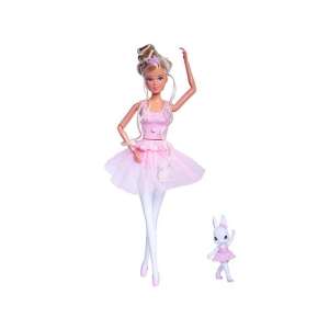 Steffi Love Tanzendes Ballerina Puppe in rosa Tutu und weißen Strumpfhosen, mit einem Hasen in rosa Tutu - Simba Toys Baba