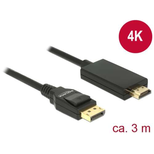 Delock Kábel Displayport 1.2 dugó &gt; High Speed HDMI-A dugó passzív 4K 3 m fekete 57348690