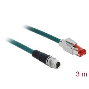 Delock Hálózati kábel M12 8 tűs X-kódú RJ45 csatlakozóhoz PVC borítás 3 m hosszú 91248803