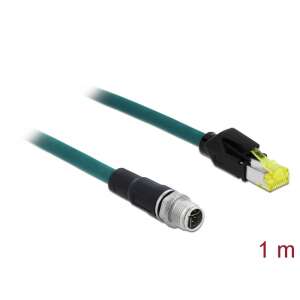 Delock Hálózati kábel M12 8 tűs X-kódú RJ45 Hirose csatlakozóhoz TPU borítás 1 m hosszú 91248804