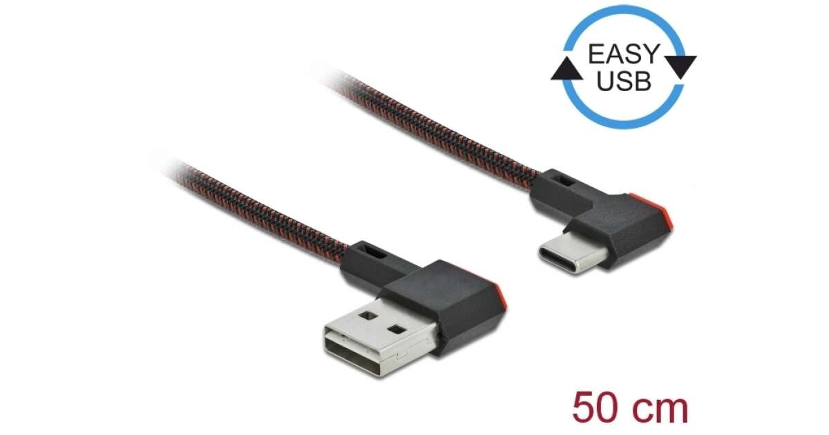 Delock EASY-USB 2.0 kábel A-típusú csatlakozódugó - USB Type-C  csatlakozódugó, ívelt bal / jobb, 0, 144950936