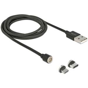 Zestaw magnetycznego kabla USB do ładowania i transmisji danych Delock do Micro USB lub USB Type-C, czarny, 1,1 m 91248899 - Konwerter USB