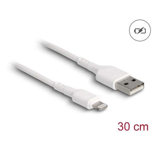 Кабел за зареждане Delock USB към Lightning, бял, 30 cm