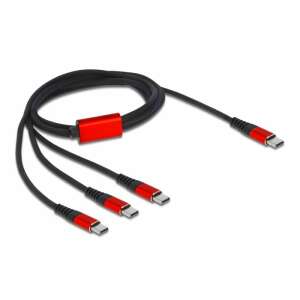 Delock 3 in 1 USB Type-C charging cable, black with red accents, 1 meter long, 3 USB Type-C connectors - USB Cable