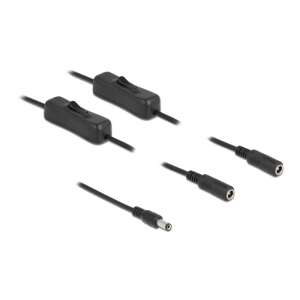 Delock DC Tápkábel 5.5 x 2.1 mm Apa - 2 Anya Kapcsolóval, 1m - DC kábel