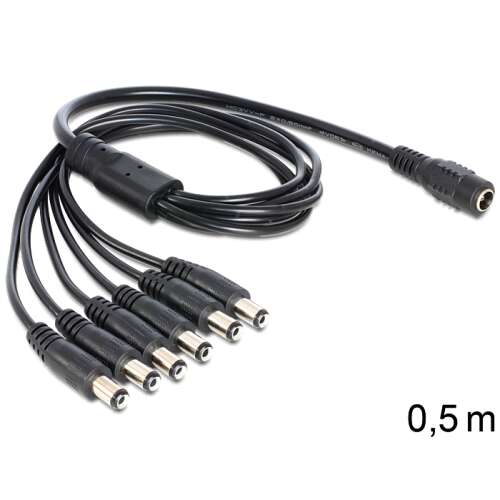 Delock DC elosztókábel, 5.5 x 2.1 mm anya - 6 x apa csatlakozókkal, 0.5m