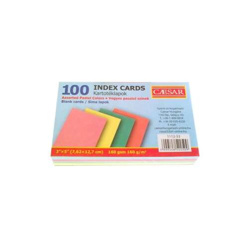 Caesar 100 db-os index kártya csomag, pasztell színek, 3x5 hüvelyk, üres kártyák
