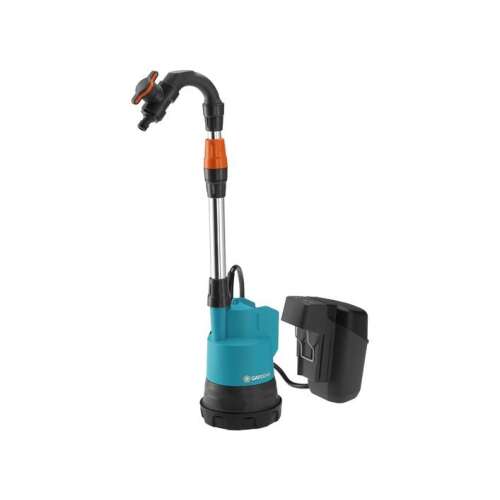 Gardena 2000/2 18V P4A cordless barrel pump, blue and black, with telescopic pipe and hose connector