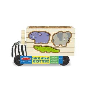 Melissa & Doug Safari Animal Rescue Truck jucărie de sortare a formelor, camion din lemn cu forme de animale de introdus în spate - Jocuri de sortare a formelor