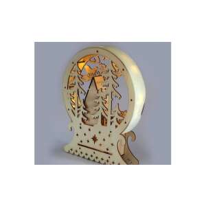 Drevený vianočný domček s LED osvetlením, polkruhový rám, teplé biele svetlo, 23x28,5cm - Iris