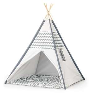 Ecotoys Teepee Indián sátor fehér és szürke cikk-cakk mintával - Indián sátor