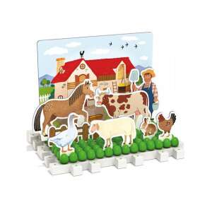 Set de pioniere Quercetti Montessori Farm and Forest, 3 piese, scenă de fermă cu animale și tablă de pioniere - Quercetti Jocuri de constructie - Lego