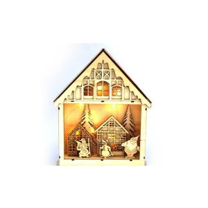 Fa Karácsonyi Ház LED Dekorácia, osvetlená drevená vianočná dedinská scéna - Iris