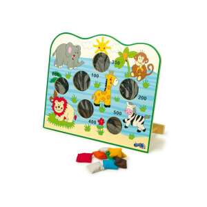 Small Foot Design Afrikanisches Holzspielcenter, Farberkennung, das Spiel ist ein Wurfspiel mit Tieren, 6 Löchern und 7 bunten Säcken - Schaukelpferde, Schaukeltiere und Entwicklungsspiele für Kinder im Kindergartenalter
