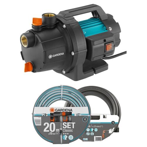 Gardena 3000/4 Basic Garden Pump Set with 20m hose, ideal for garden irrigation and water transfer