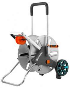 Gardena AquaRoll L Easy metal hose reel, silver, with handle and wheels - Hose Reel