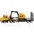 Siku camion de jucărie cu excavator, camion galben cu remorcă neagră și excavator galben