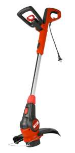 Hecht 630 Electric Grass Trimmer, red and black, angled view - Hecht