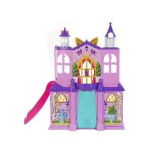 Zestaw do zabawy Enchantimals Royal Castle z przodu z zjeżdżalnią i fontanną, w zestawie lalki Felicity Fox i Flick the fox - Domek dla lalek