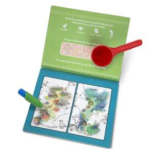 Melissa & Doug On the Go Around Town Deluxe Water-Reveal Pad open, showing two water reveal pages with a blue water pen and a red lens - Melissa & Doug