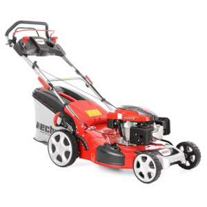Angled view of Hecht 5564 SX self-propelled lawn mower - Garden