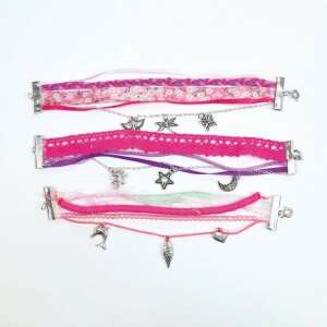 Lovely Box bracelet making kit, 3 bracelets, pink, purple, fuchsia, silver charms, DIY jewelry making - Jewelry Making Kit