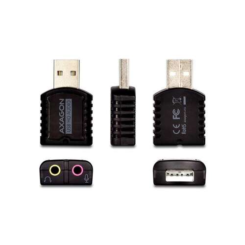 Axagon ADA-17 USB HQ Audio Mini Adapter, placă de sunet externă pentru PC și laptop, sunet de înaltă calitate, mufă jack de 3,5 mm, Plug and Play