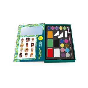 Set de machiaj pentru față Crazy Chic de la Clementoni, cutie deschisă care prezintă vopselele pentru față, pensulele, șabloanele și ideile pentru machiajul feței - Vopsele pentru fata