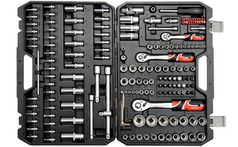 Yato 173 piece socket wrench set open case showing all tools