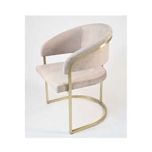 Jedálenská stolička Flores II v béžovej farbe so zlatým kovovým rámom, bočný pohľad - Nonbrand Jedálenská stolička