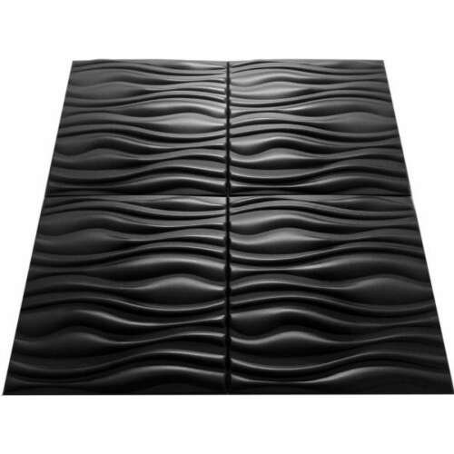 Polistar Flow fekete hullámos polisztirol falpanel, burkolat, 3d dekoráció falra (50x50cm)