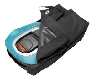 Gardena storage bag for robotic lawnmower, showing the bag open with a robotic lawnmower inside - Gardena Lawn Mower Accessory