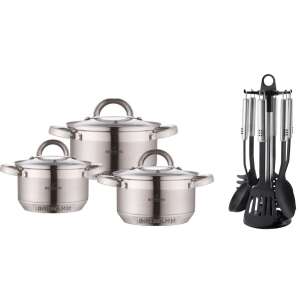 Bohmann 6 db-os Edénykészlet 2.9/3.9/5.0 LITER, indukciós, üvegfedővel, rozsdamentes acélból