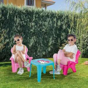 Unicorn table and 2 chairs set for kids, pink and blue, outdoor use - Dolu