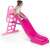 Child playing on pink unicorn slide, outdoor water slide, garden slide, kids slide, backyard slide