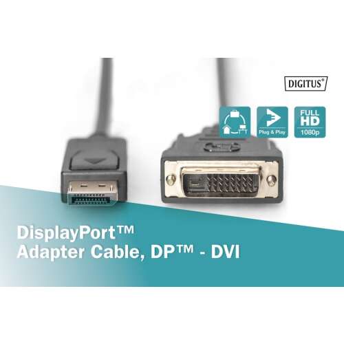Kabel adaptera Digitus DisplayPort - DVI, 2 m, czarny