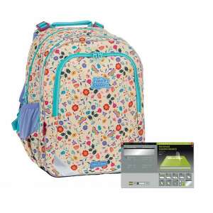 Ars Una Flower Power iskolai hátizsák virágos mintával és ajándék tankönyvborítóval - Ars Una