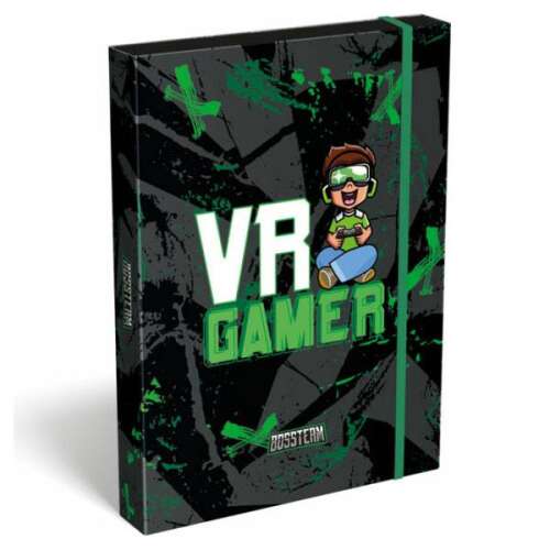 BossTeam VR Gamer A5-ös füzetbox, fekete és zöld színben, gamer fiú illusztrációval - Füzetbox