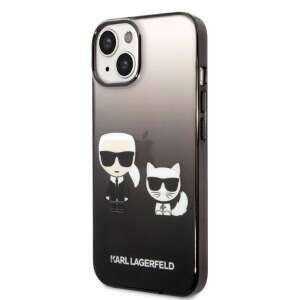 Karl Lagerfeld Ikonik Karl & Choupette iPhone 14 Plus tok, fekete színű, gradienssel, Karl Lagerfeld és Choupette mintával - Karl Lagerfeld Telefontok