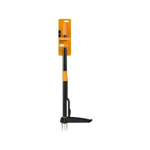 Fiskars Solid™ Weed Puller, black and orange, with a long handle and a three-pronged head - Gardening Tool