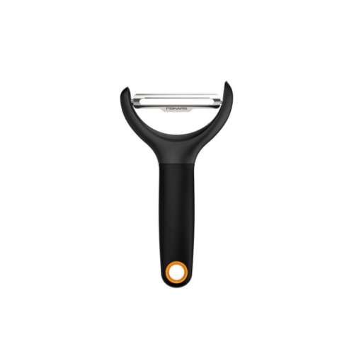 Fiskars Functional Form Gemüseschäler, schwarz mit orangefarbenem Griff