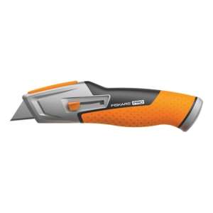 Fiskars Pro CarbonMax retractable utility knife, orange and black handle, silver blade - Wallpaper Cutter